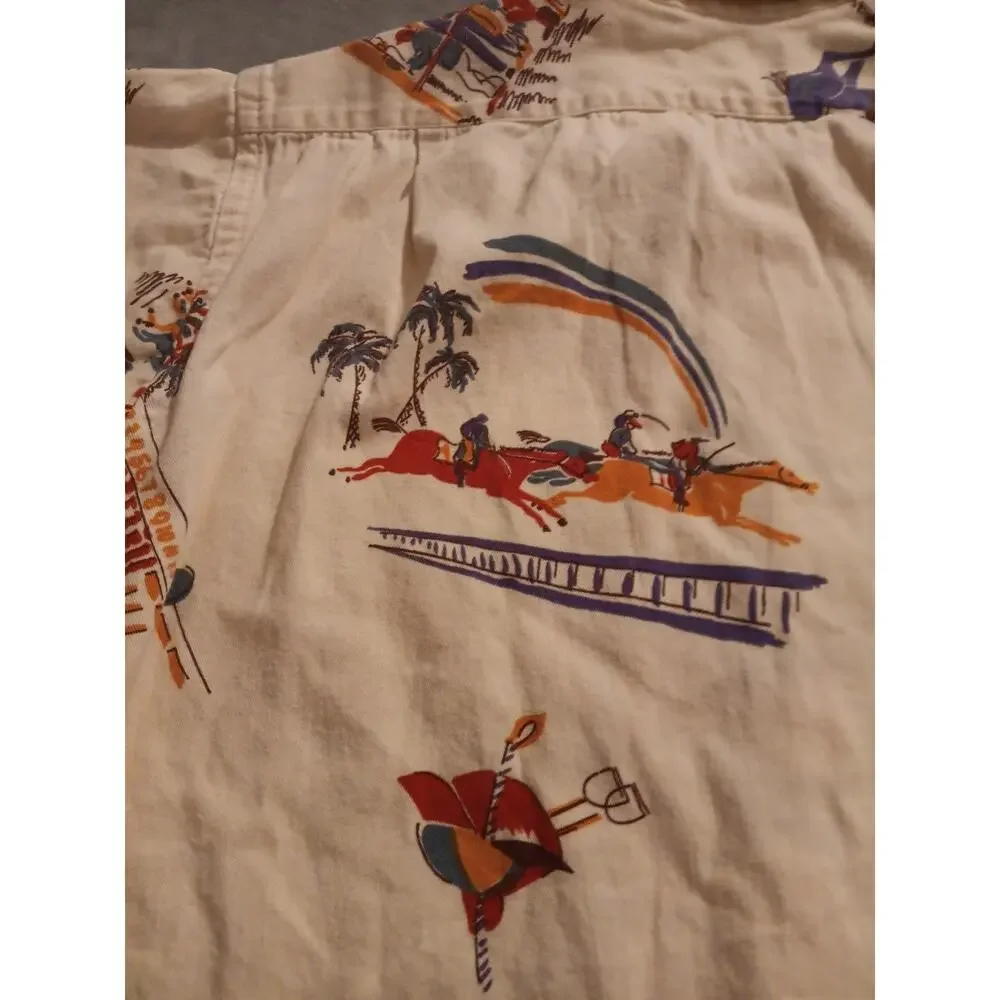 Vintage Polo Ralph Lauren Button Up Shirt Loop Collar Boys L Horse Racing